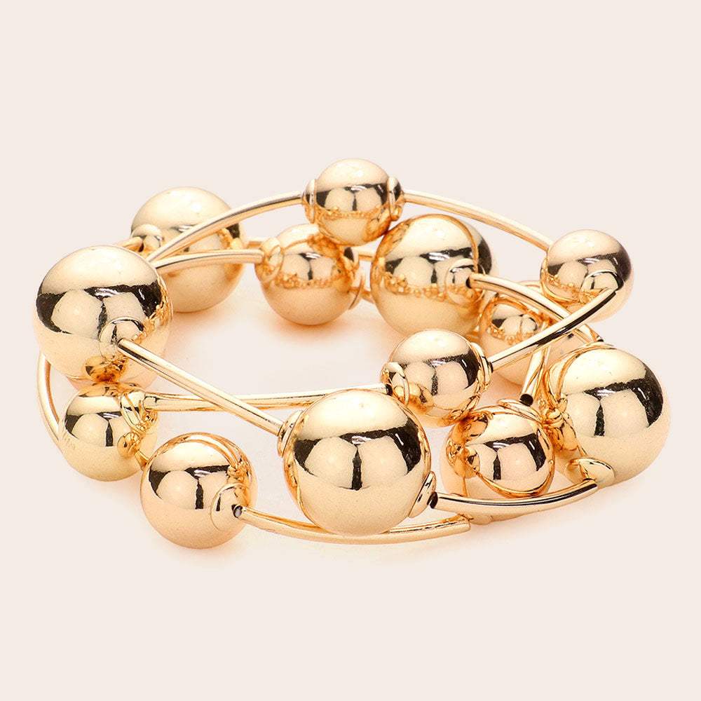 3PCS - Metal Ball Station Stretch Bracelets - Madeline Love - Flyclothing LLC