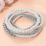 Metal Ball Pearl Beaded Stretch Stackable Multi Layered Bracelets - Madeline Love - Flyclothing LLC