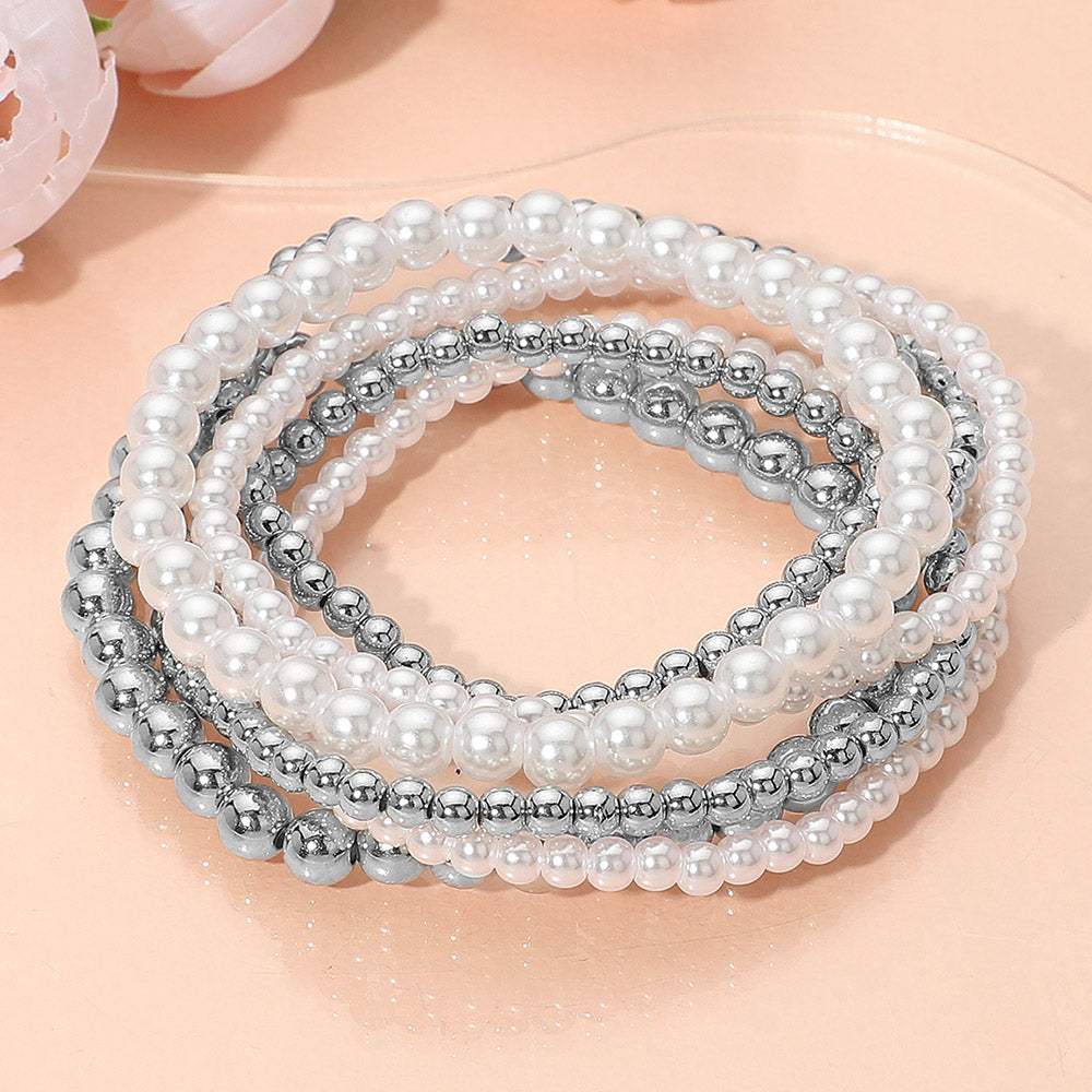 Metal Ball Pearl Beaded Stretch Stackable Multi Layered Bracelets - Madeline Love - Flyclothing LLC