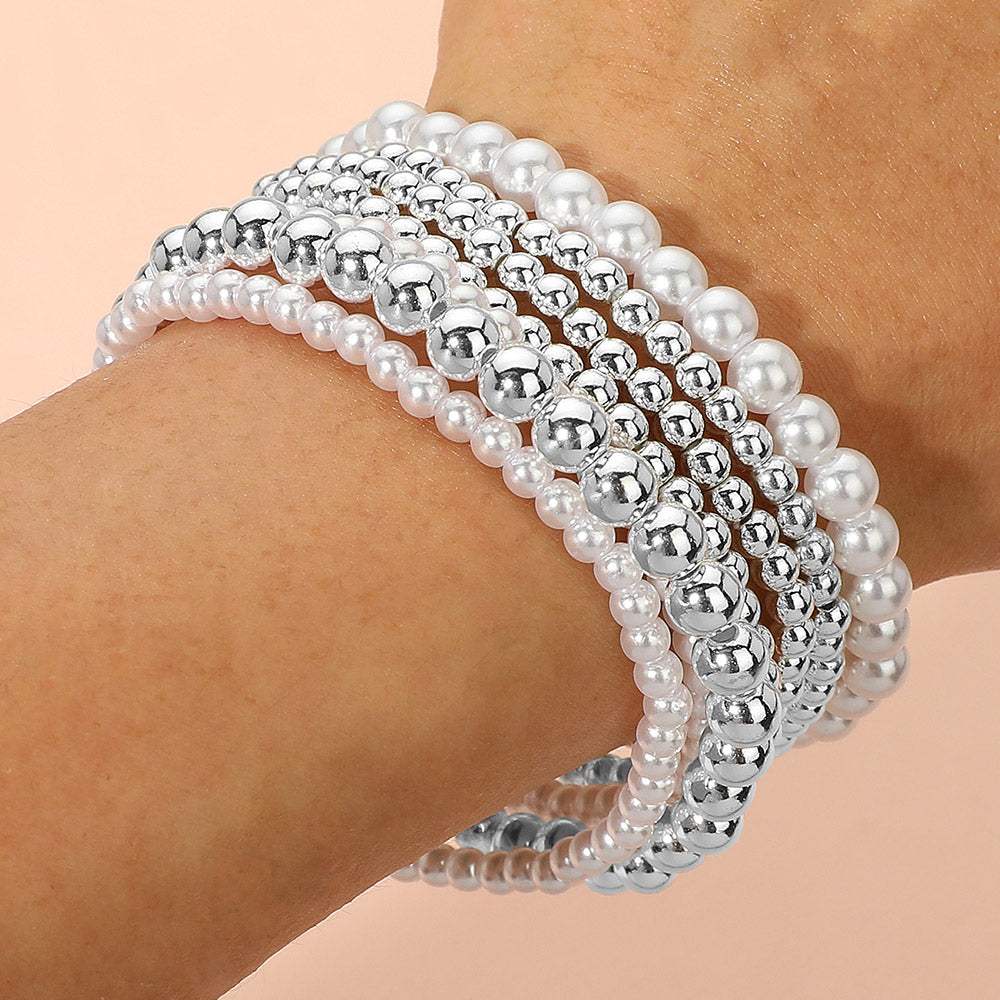 Metal Ball Pearl Beaded Stretch Stackable Multi Layered Bracelets - Madeline Love - Flyclothing LLC