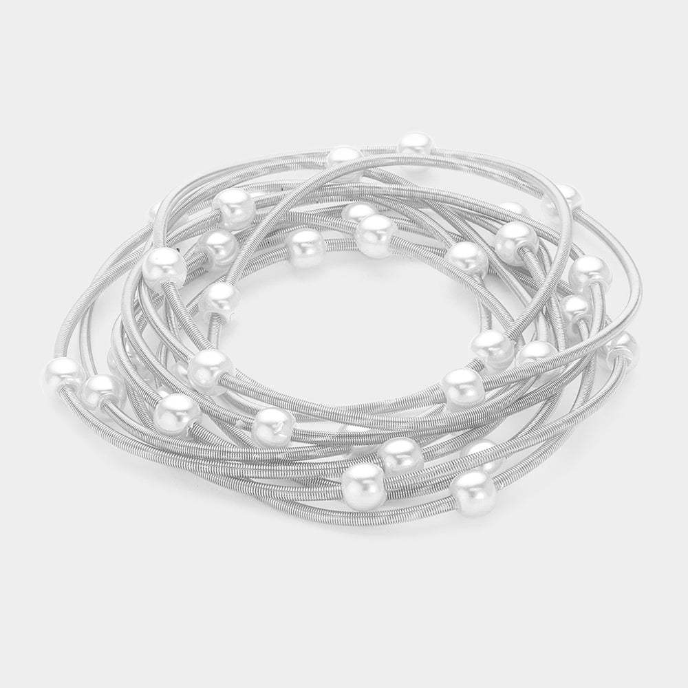 10PCS - Pearl Station Stretch Multi Layered Bracelets - Madeline Love - Flyclothing LLC