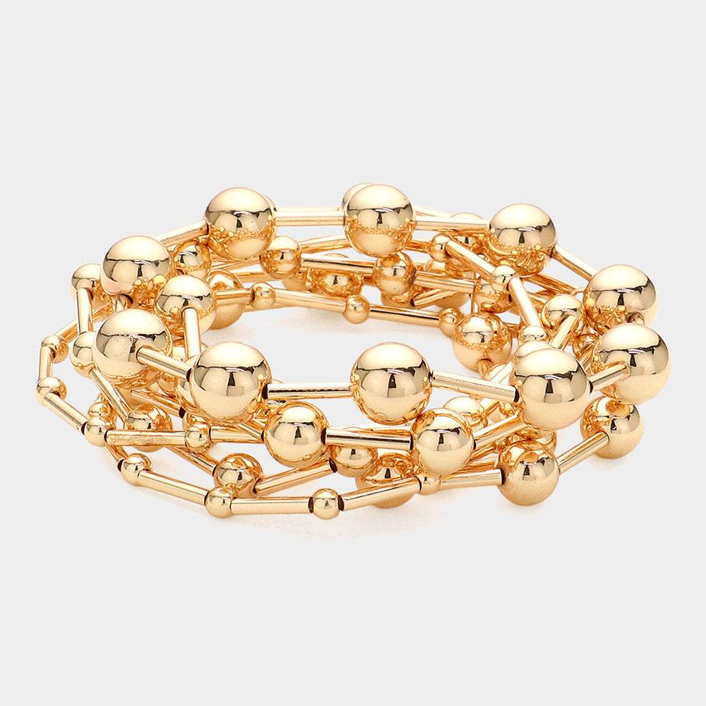 7PCS - Metal Ball Beaded Stretch Multi Layered Bracelets - Madeline Love - Flyclothing LLC