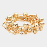 7PCS - Metal Ball Beaded Stretch Multi Layered Bracelets - Madeline Love - Flyclothing LLC