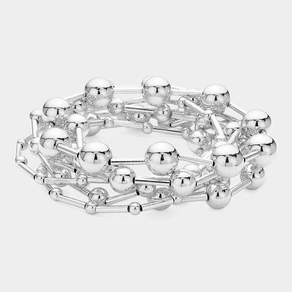 7PCS - Metal Ball Beaded Stretch Multi Layered Bracelets - Madeline Love - Flyclothing LLC