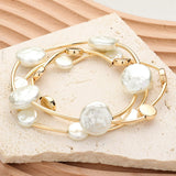 3PCS - Natural Pearl Disc Pointed Stretch Multi Layered Bracelets - Madeline Love - Flyclothing LLC
