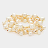 7PCS - Pearl Metal Ball Beaded Stretch Multi Layered Bracelets - Madeline Love - Flyclothing LLC