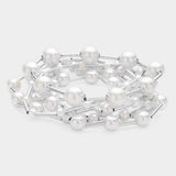 7PCS - Pearl Metal Ball Beaded Stretch Multi Layered Bracelets - Madeline Love - Flyclothing LLC