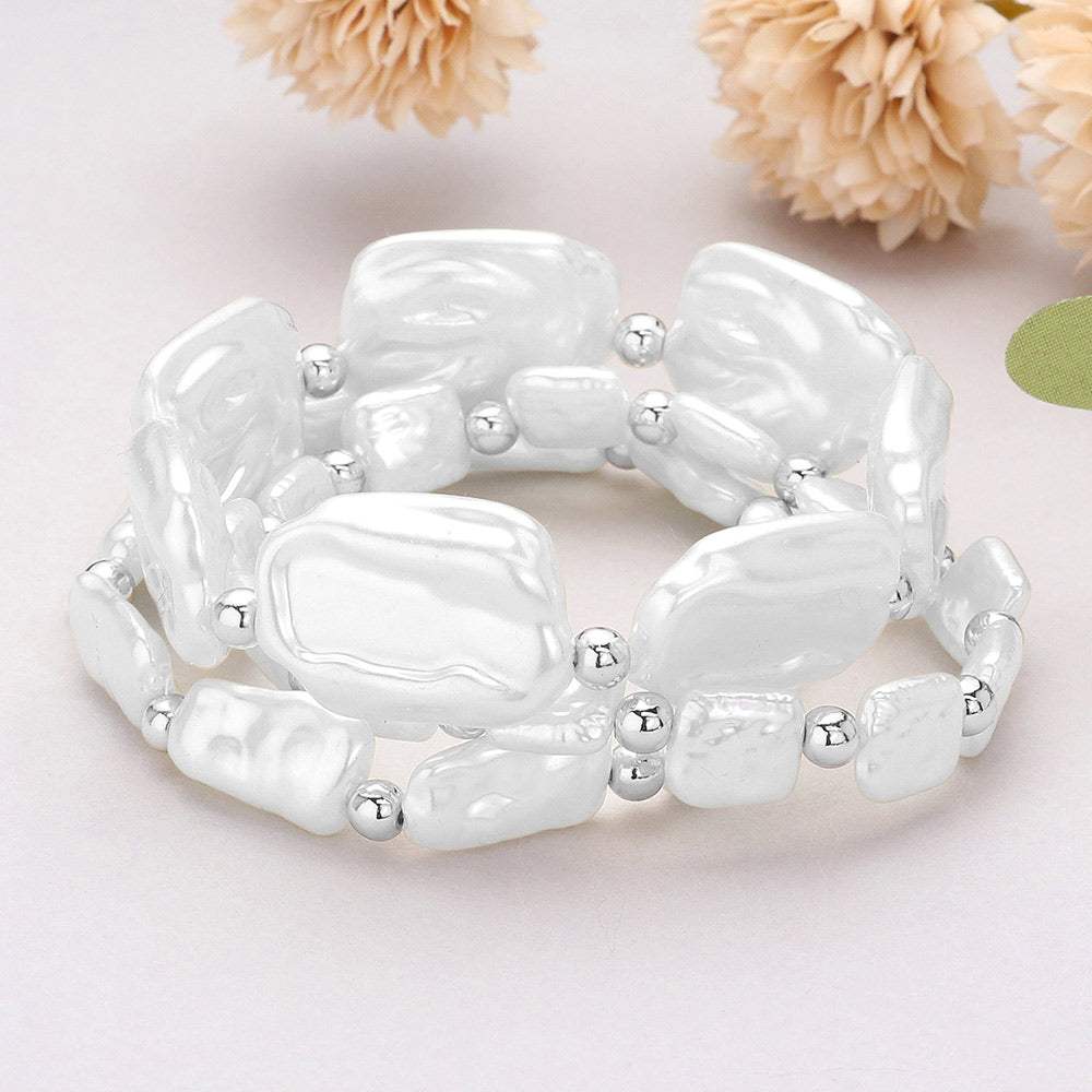 3PCS - Irregular Pearl Beaded Stretch Multi Layered Bracelets - Madeline Love - Flyclothing LLC