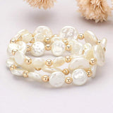 3PCS - Pearl Disc Beaded Stretch Multi Layered Bracelets - Madeline Love - Flyclothing LLC