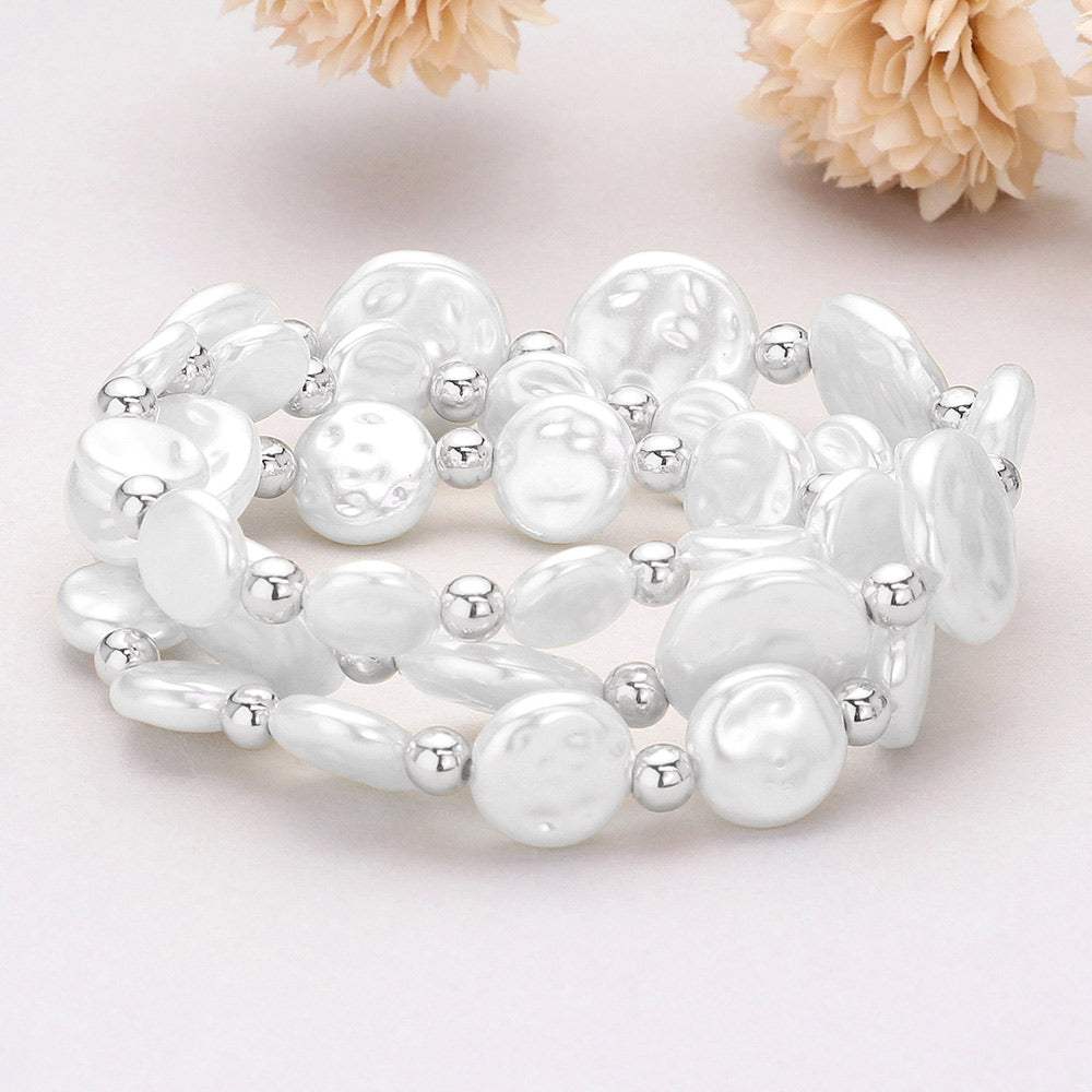 3PCS - Pearl Disc Beaded Stretch Multi Layered Bracelets - Madeline Love - Flyclothing LLC