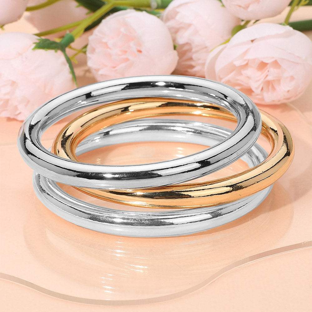 3PCS - Glossy Metal Bangle Multi Layered Bracelets - Madeline Love - Flyclothing LLC