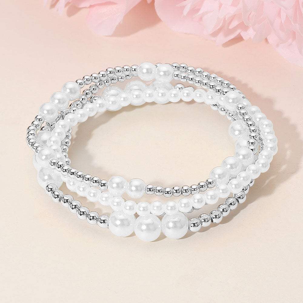 4PCS - Pearl Metal Ball Beaded Stretch Multi Layered Bracelets - Madeline Love - Flyclothing LLC