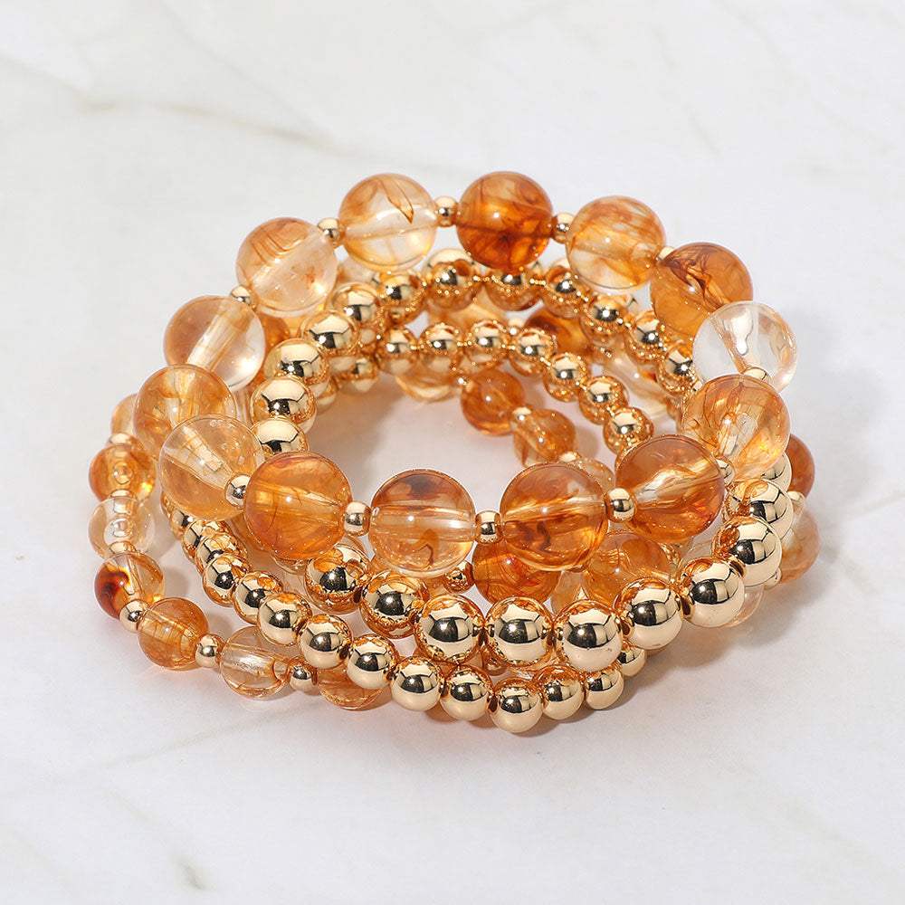 5PCS - Resin Metal Ball Beaded Stretch Multi Layered Bracelets - Madeline Love - Flyclothing LLC