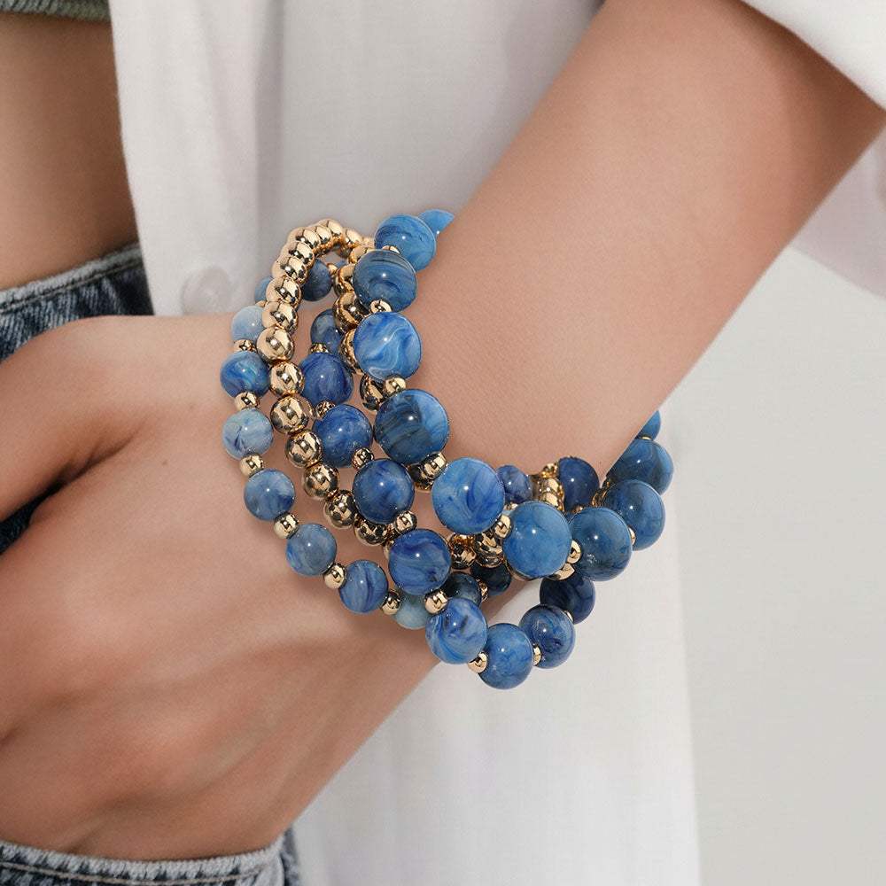 5PCS - Resin Metal Ball Beaded Stretch Multi Layered Bracelets - Madeline Love - Flyclothing LLC