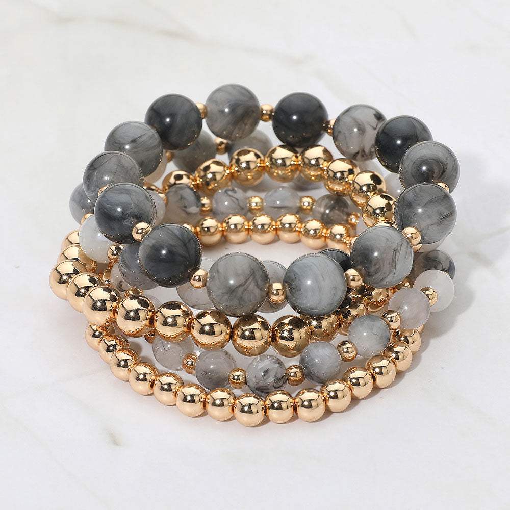 5PCS - Resin Metal Ball Beaded Stretch Multi Layered Bracelets - Madeline Love - Flyclothing LLC
