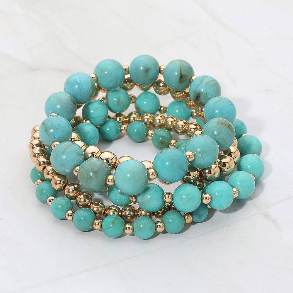 5PCS - Resin Metal Ball Beaded Stretch Multi Layered Bracelets - Madeline Love - Flyclothing LLC