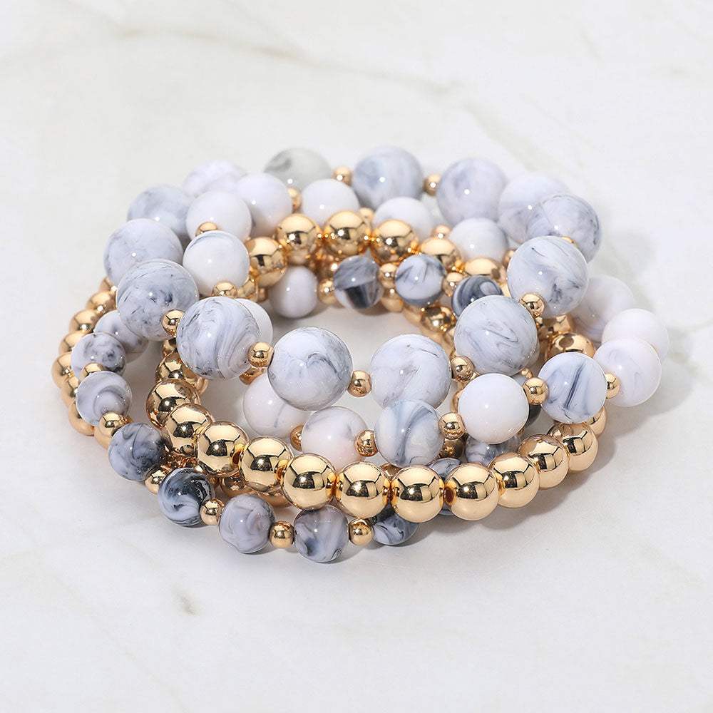 5PCS - Resin Metal Ball Beaded Stretch Multi Layered Bracelets - Madeline Love - Flyclothing LLC