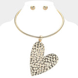 Textured Metal Heart Pendant Statement Necklace - Madeline Love - Flyclothing LLC