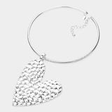 Textured Metal Heart Pendant Statement Necklace - Madeline Love - Flyclothing LLC