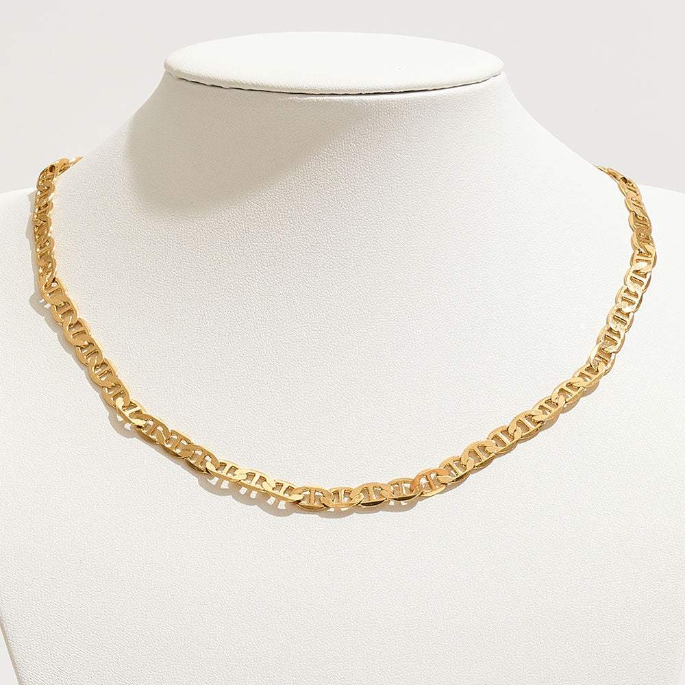Gold Dipped Bold Flat Mariner Link Chain Necklace - Madeline Love - Flyclothing LLC