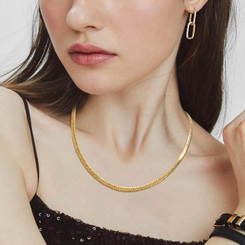 Gold Dipped Classic Herringbone Chain Necklace - Madeline Love - Flyclothing LLC