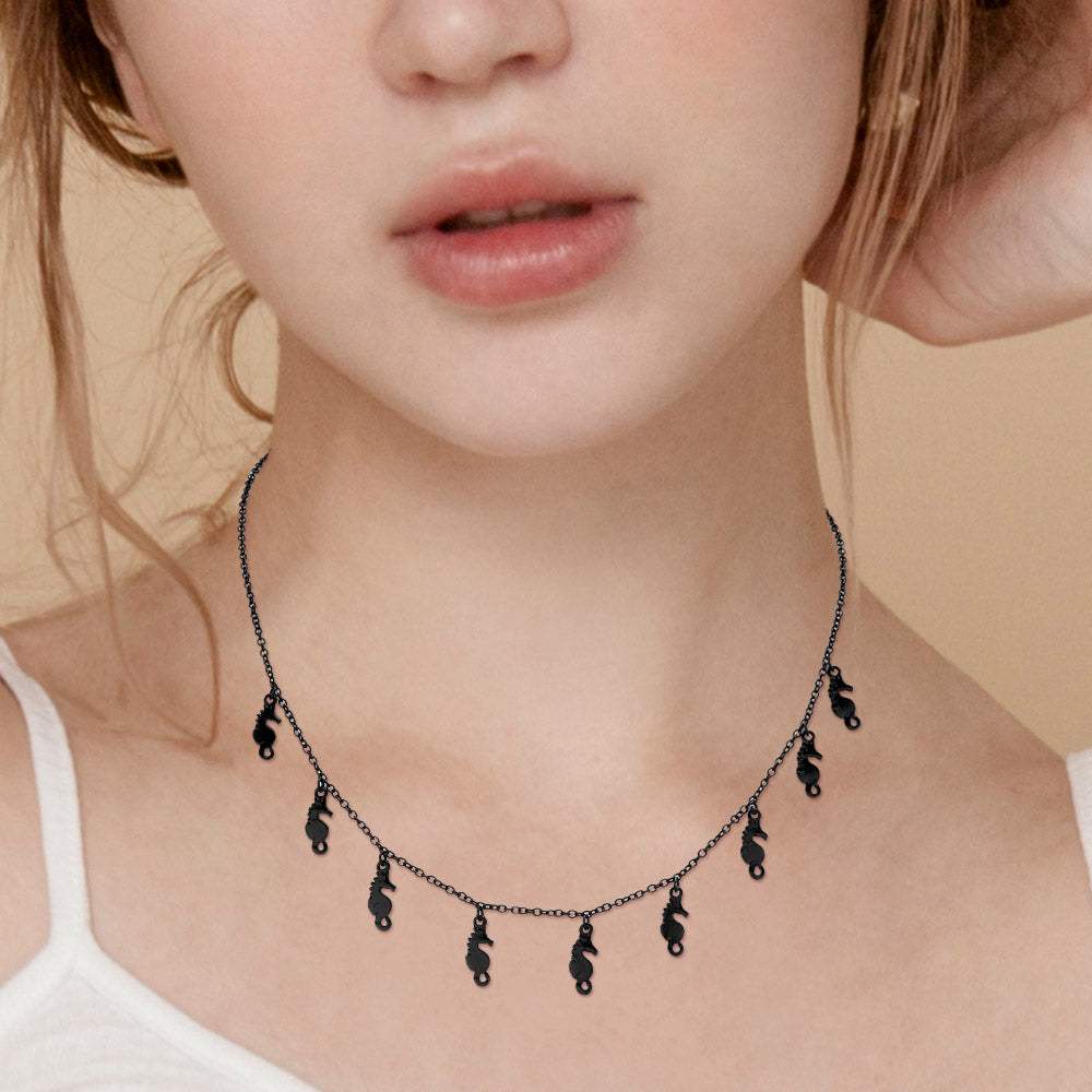 Metal Seahorse Charm Station Necklace - Madeline Love - Flyclothing LLC