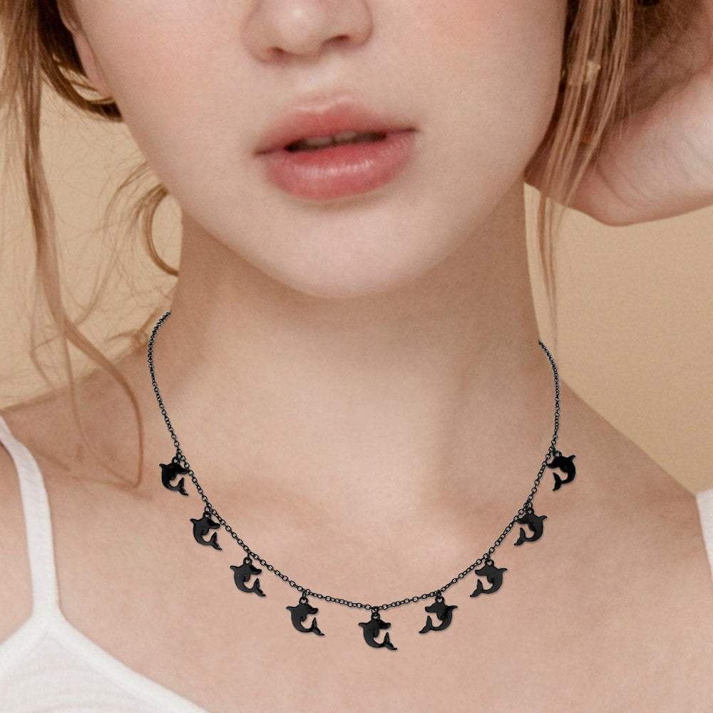 Metal Dolphin Charm Station Necklace - Madeline Love - Flyclothing LLC