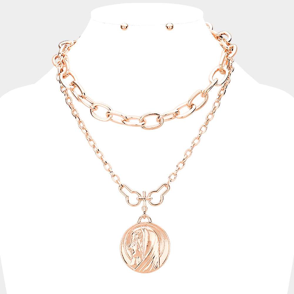Layered Saint Mary Metal Pendant Necklace - Madeline Love - Flyclothing LLC