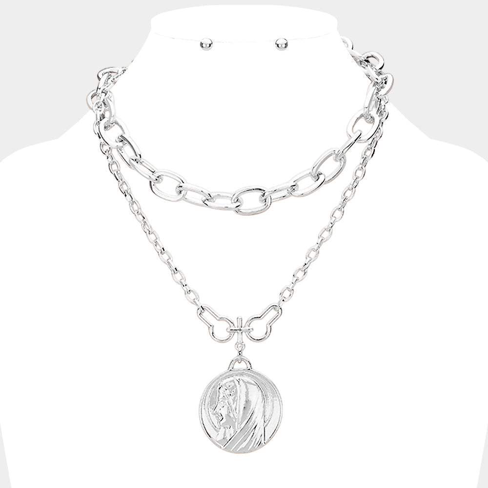 Layered Saint Mary Metal Pendant Necklace - Madeline Love - Flyclothing LLC