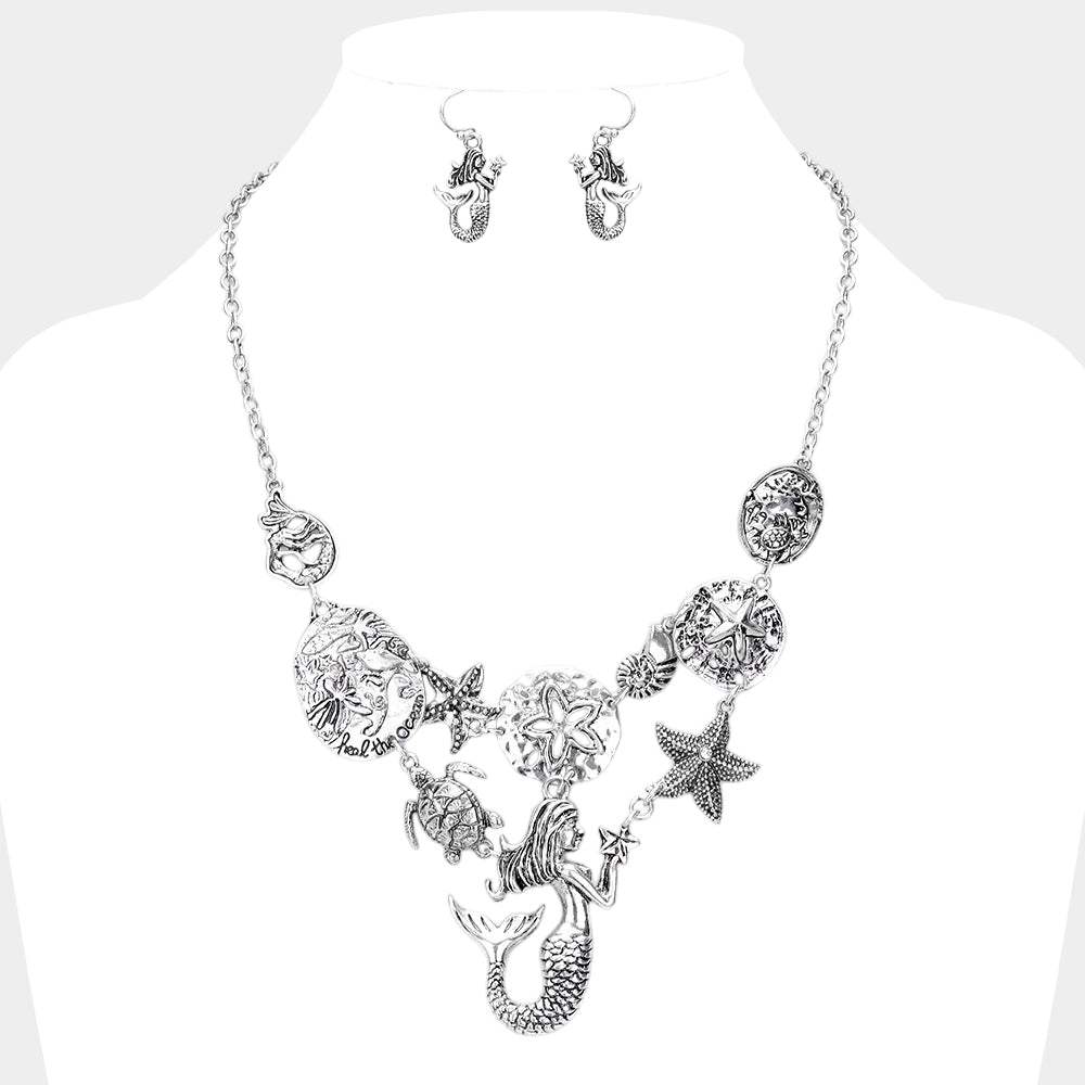 Antique Metal Mermaid Sea Life Link Bib Necklace - Madeline Love - Flyclothing LLC