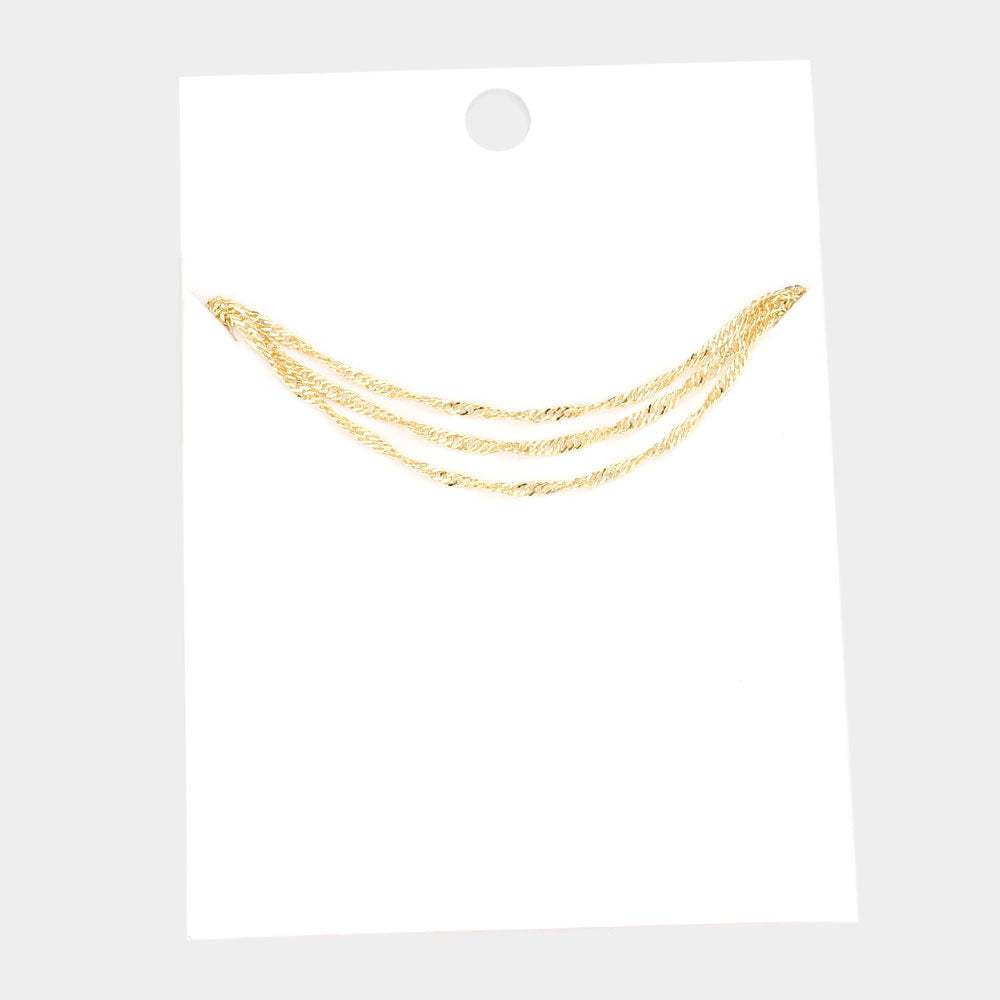 Brass Metal Chain Triple Layered Necklace - Madeline Love - Flyclothing LLC