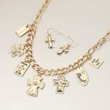 Metal Cross Bible Charm Station Chunky Chain Necklace - Madeline Love - Flyclothing LLC