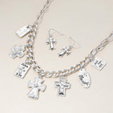 Metal Cross Bible Charm Station Chunky Chain Necklace - Madeline Love - Flyclothing LLC