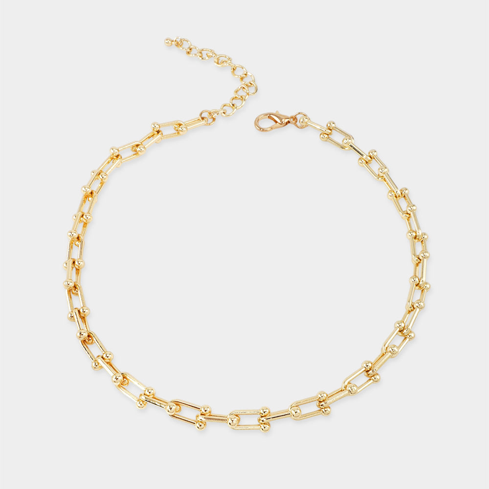 Gold Dipped Bold Beaded Paperclip Chain Necklace - Madeline Love - Flyclothing LLC