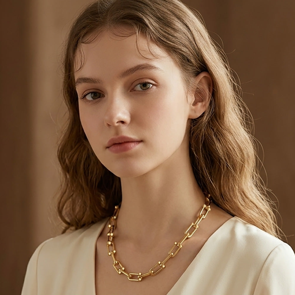 Gold Dipped Bold Beaded Paperclip Chain Necklace - Madeline Love - Flyclothing LLC