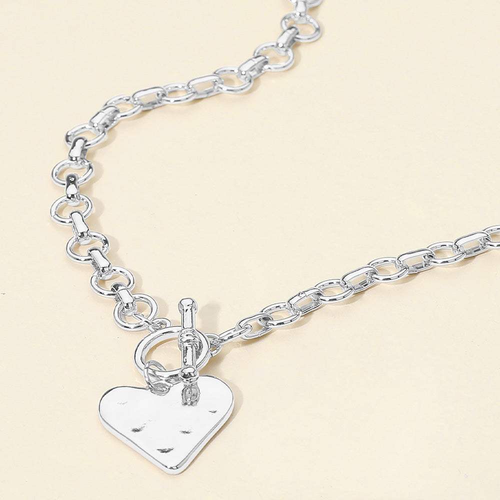 Hammered Metal Heart Pendant Chunky Chain Toggle Necklace - Madeline Love - Flyclothing LLC