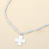 Brushed Hammered Metal Cross Pendant Beaded Chain Necklace - Madeline Love - Flyclothing LLC