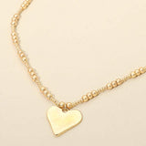 Brushed Hammered Metal Heart Pendant Beaded Chain Necklace - Madeline Love - Flyclothing LLC