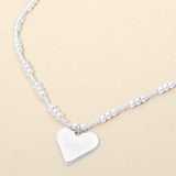 Brushed Hammered Metal Heart Pendant Beaded Chain Necklace - Madeline Love - Flyclothing LLC