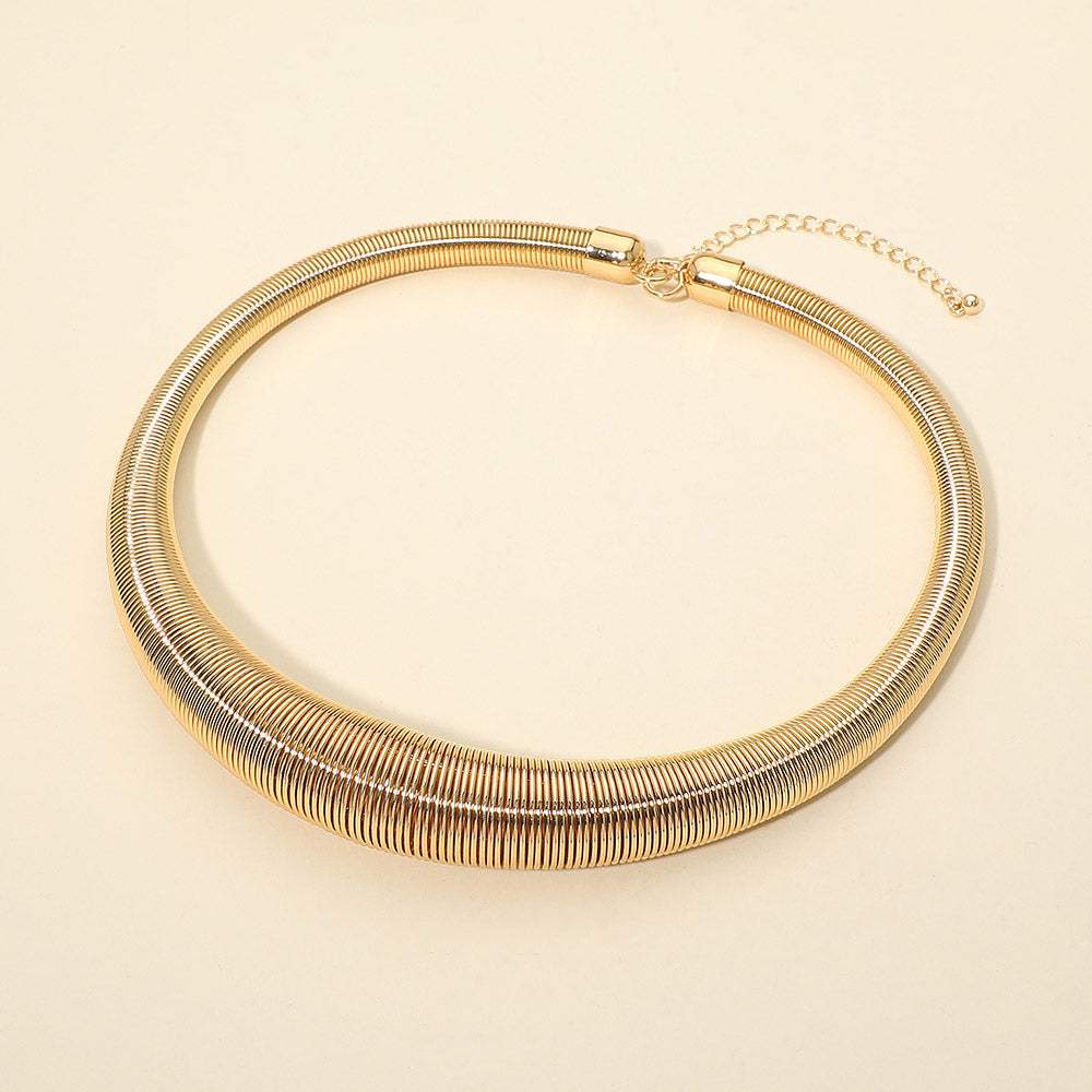Metal Ribbed Coil Collar Statement Necklace - Madeline Love - Flyclothing LLC