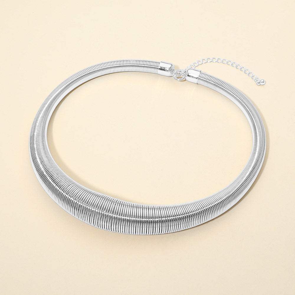 Metal Ribbed Coil Collar Statement Necklace - Madeline Love - Flyclothing LLC