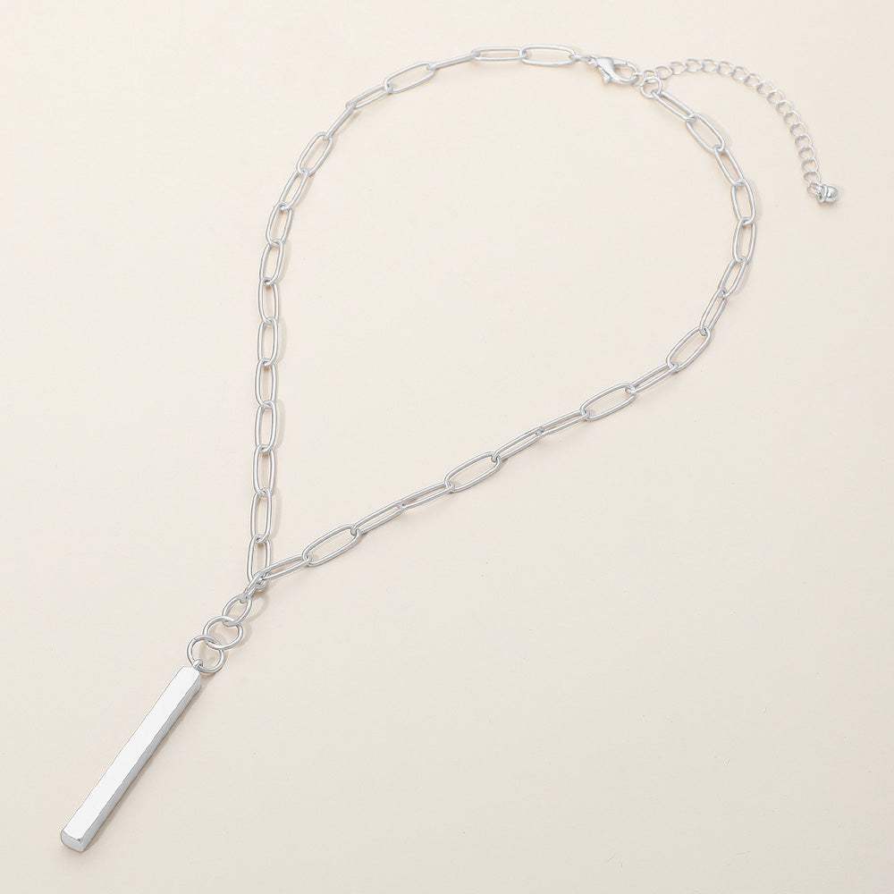 Matte Metal Bar Pendant Paperclip Chain Necklace - Madeline Love - Flyclothing LLC