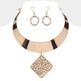 Textured Metal Rhombus Pendant Pointed Necklace - Madeline Love - Flyclothing LLC