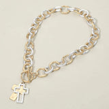 Hammered Layered Cross Pendant Chunky Chain Toggle Necklace - Madeline Love - Flyclothing LLC