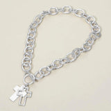 Hammered Layered Cross Pendant Chunky Chain Toggle Necklace - Madeline Love - Flyclothing LLC