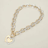 Hammered Layered Heart Pendant Chunky Chain Toggle Necklace - Madeline Love - Flyclothing LLC