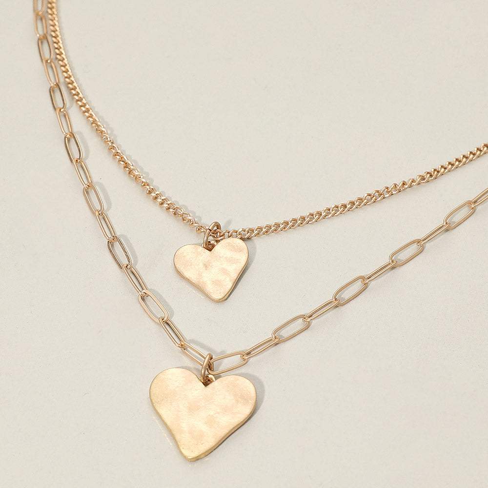 Hammered Metal Heart Pendant Accent Double Layered Necklace - Madeline Love - Flyclothing LLC