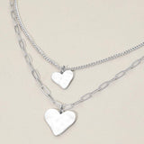 Hammered Metal Heart Pendant Accent Double Layered Necklace - Madeline Love - Flyclothing LLC
