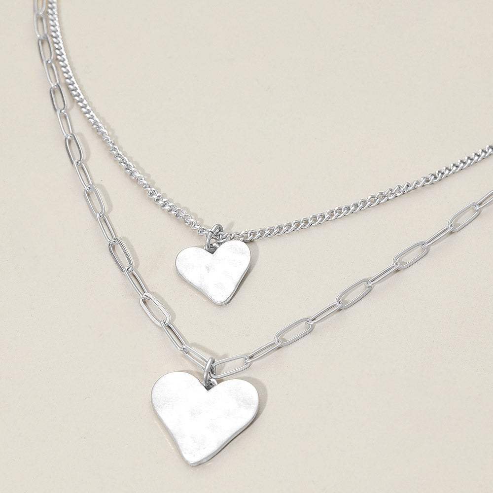Hammered Metal Heart Pendant Accent Double Layered Necklace - Madeline Love - Flyclothing LLC