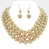 Metal Ball Beaded Triple Layered Statement Necklace - Madeline Love - Flyclothing LLC